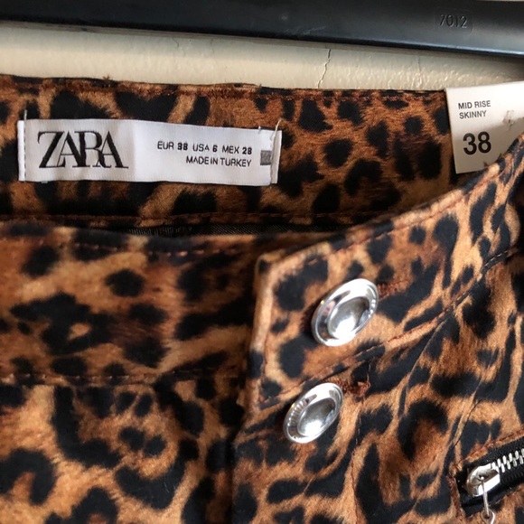 ZARA Leopard Mid Rise Skinny Pants Size 6 - Picture 8 of 10